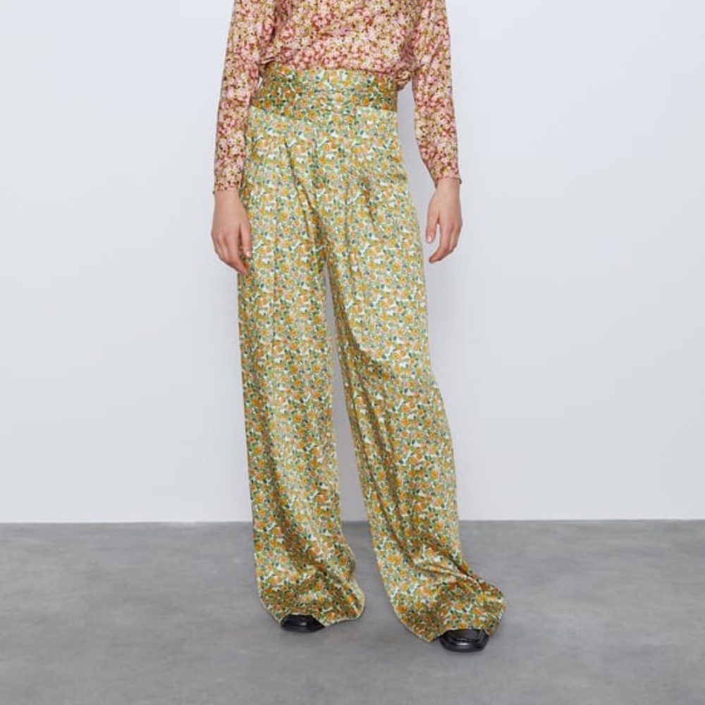 Zara Floral High-Waisted Wide Leg Drape Pant